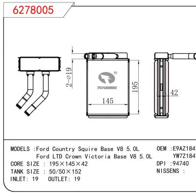 適用于FORD Ford Country Squire Base V8 5.0L/Ford LTD Crown Victoria Base V8 5.0L OEM:E9AZ18476A/YW7Z18476AA