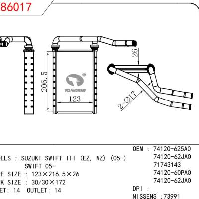 適用于SUZUKI SUZUKI SWIFT III (EZ， MZ) (05-)/SWIFT 05- OEM:74120-625A0/74120-62JA0/71743143/74120-60PA0/74120-62JA0