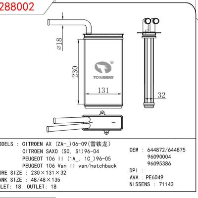 適用于PEUGEOT CITROEN AX (ZA-_)06-09(雪鐵龍）/CITROEN SAXO (S0， S1)96-04/PEUGEOT 106 II (1A_， 1C_)96-05/PEUGEOT 106 Van II van/hatchback OEM:644872/644875/96090004/96095386