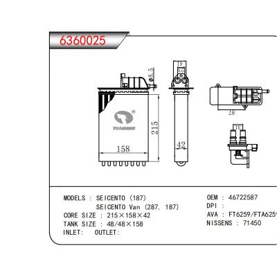  適用于SEICENTO (187)SEICENTO Van (287，187) OEM:46722587