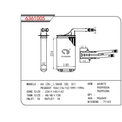  適用于AX (ZA-_)/SAX0 (s0，S1)PEUGEOT 1061(1A/1C) 1991-1996 OEM:644872,96090004,96095386